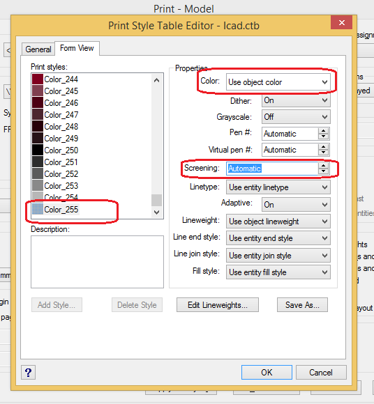 Printstyle table editor