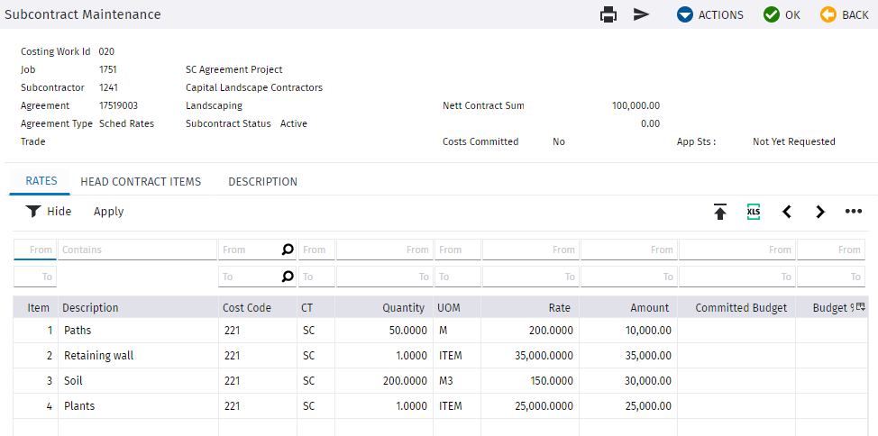Subcontract Schedule Items – Schedule of Rates | Trimble Help