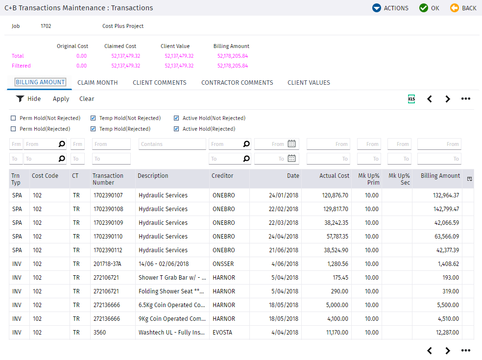 Mainentance Screen Cost Plus Maintenance Screen | Trimble Help