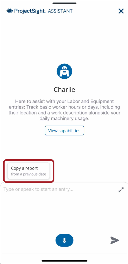 The Copy a report from a previous daily report button