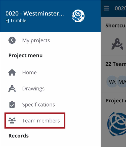 Invite team members from the project menu | Trimble Help