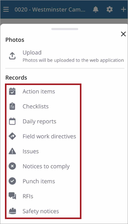 Quick Add Record Menu