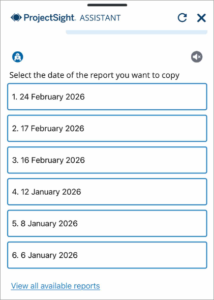 Selectable list and the View all available reports link