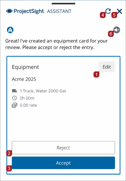 Proposed or suggested equipment card entry