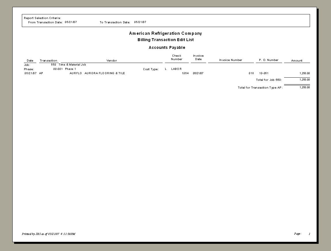 Transaction Edit Listing Reports - A/P | Trimble Help