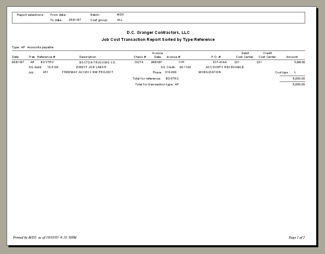 Job Cost Transaction Report - Type/Reference - Sample Report | Trimble Help
