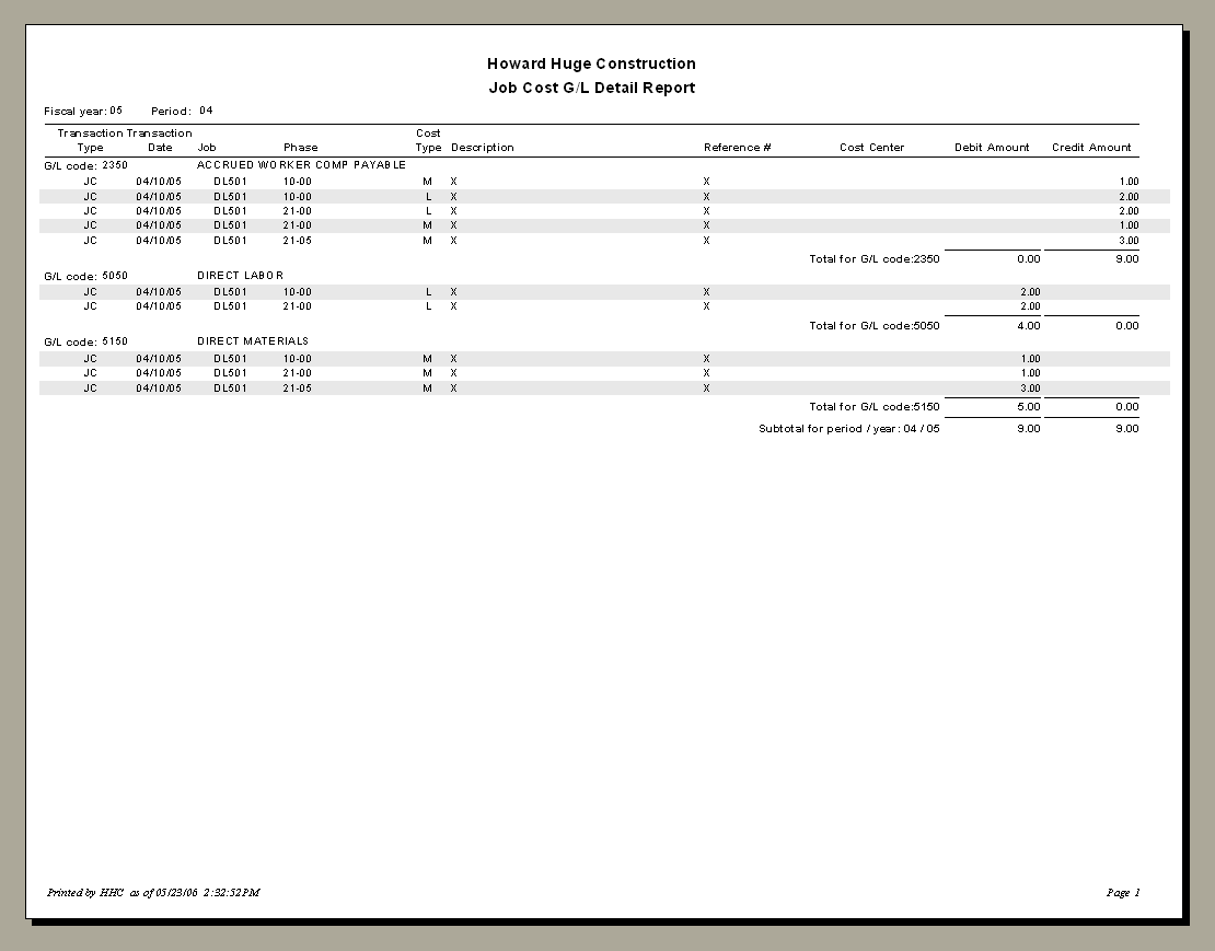 Job Cost G/L Detail Report - Sample Report | Trimble Help