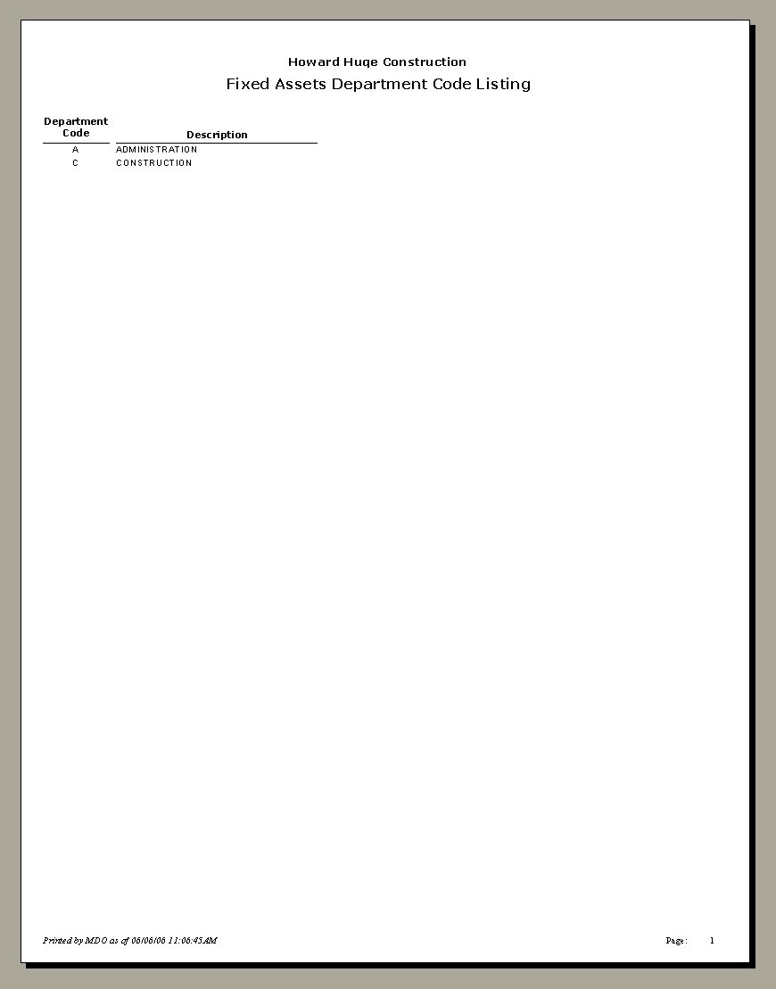Ma Dep File Number Posting Sample Department Code File Listing - Sample Report | Trimble Help