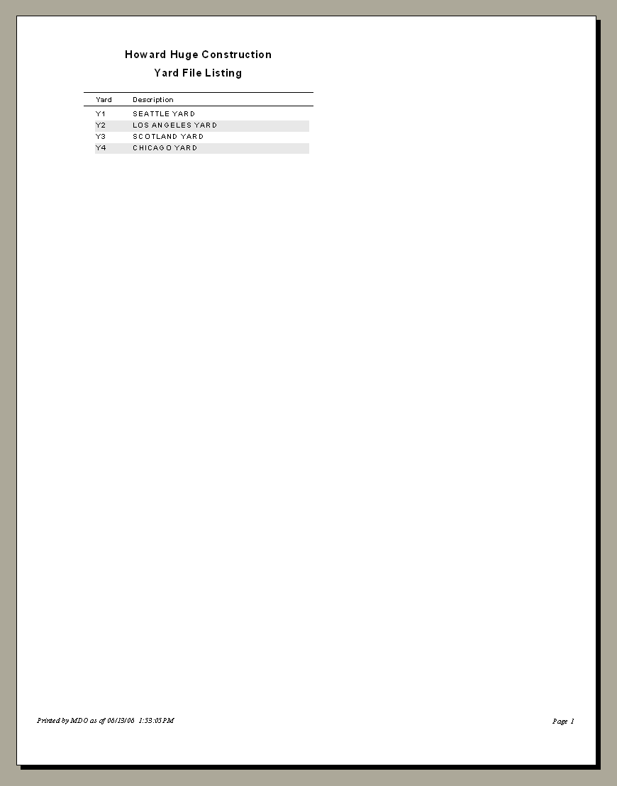 Yard File Listing - Sample Report | Trimble Help