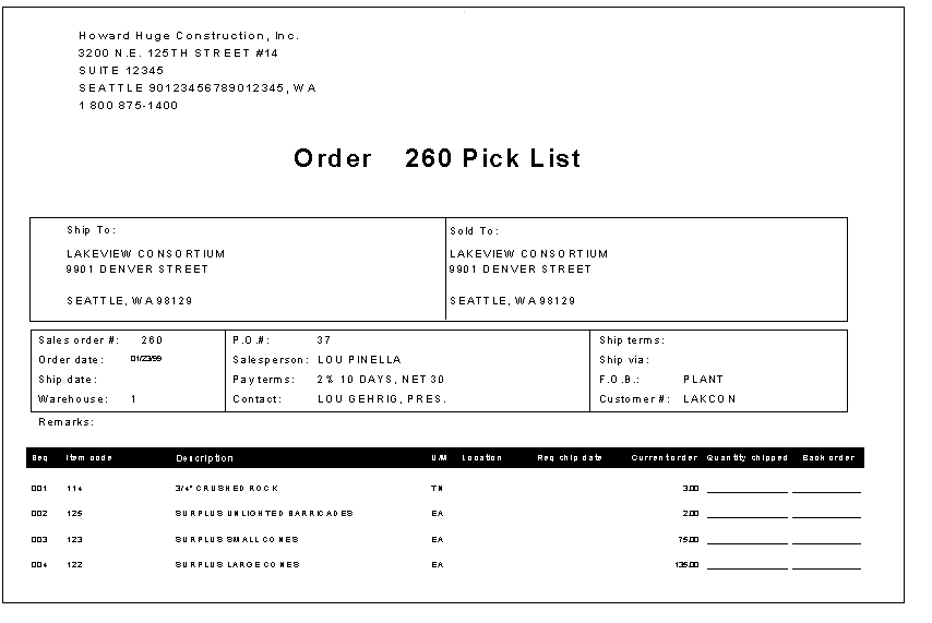Print Pick List Form - Report | Trimble Help