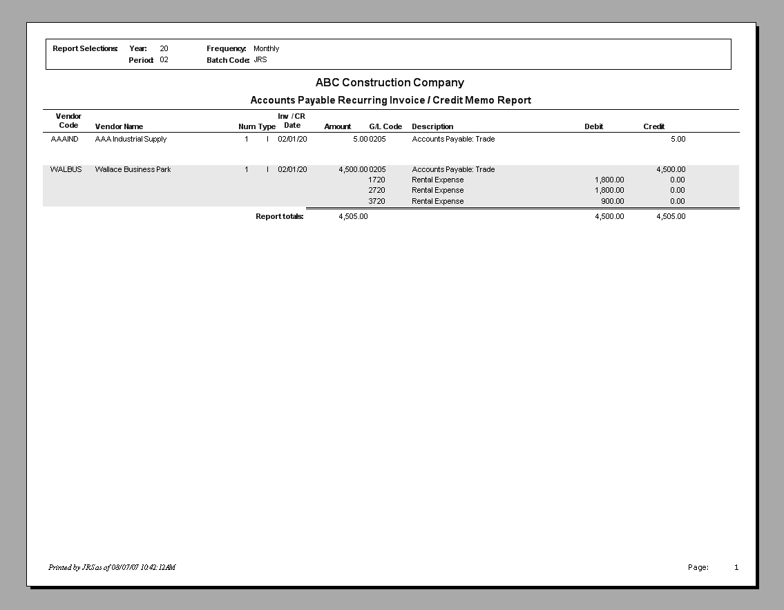 Recurring Invoice Listing / Update - Sample Report | Trimble Help