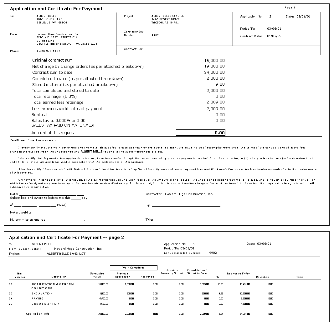 Print Draw Request Billing - Draw Request Billing - Sub. Format ...