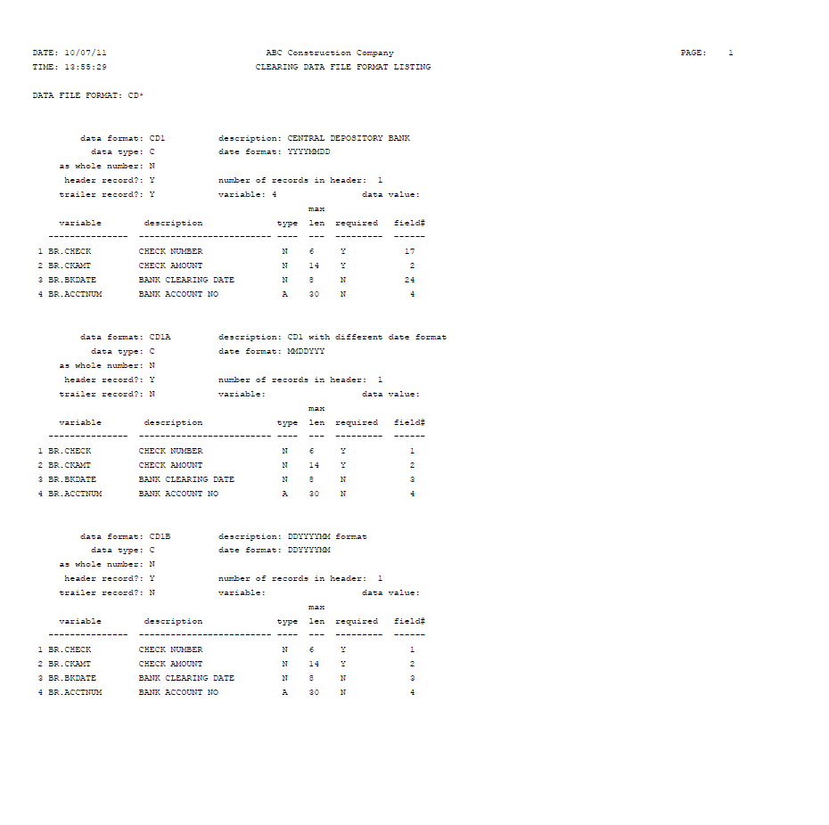 Clearing Data File Format Listing - Sample Report | Trimble Help