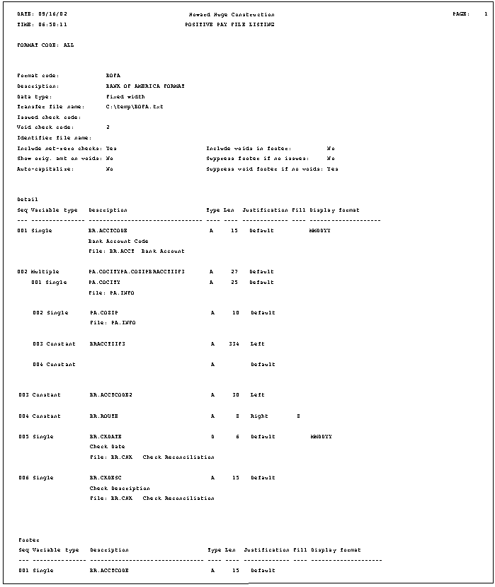Positive Pay File Listing - Sample Report | Trimble Help