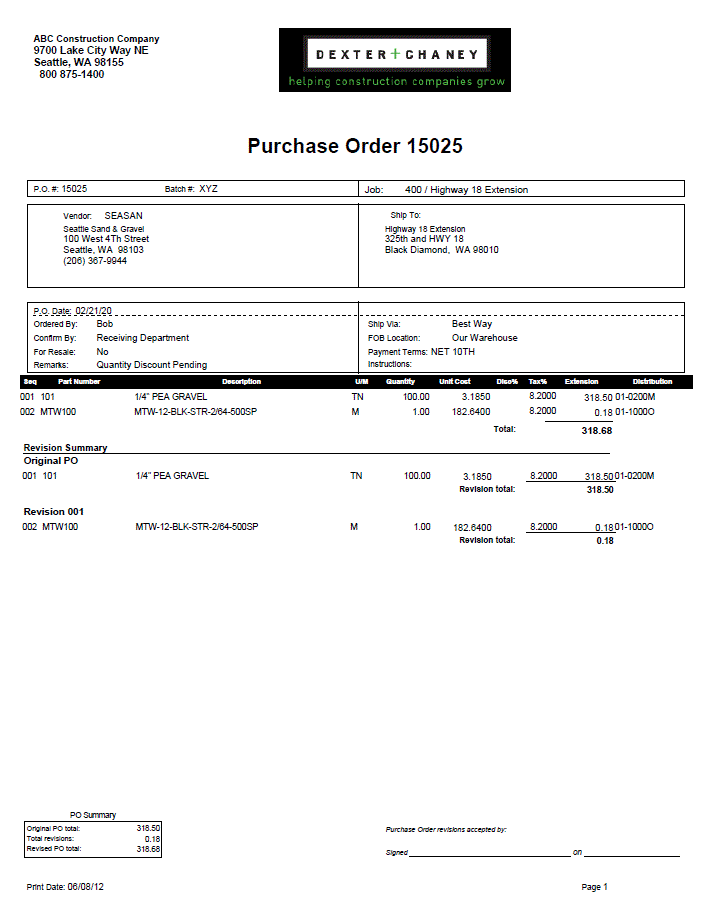 Purchase Order Form - Revision Summary | Trimble Help