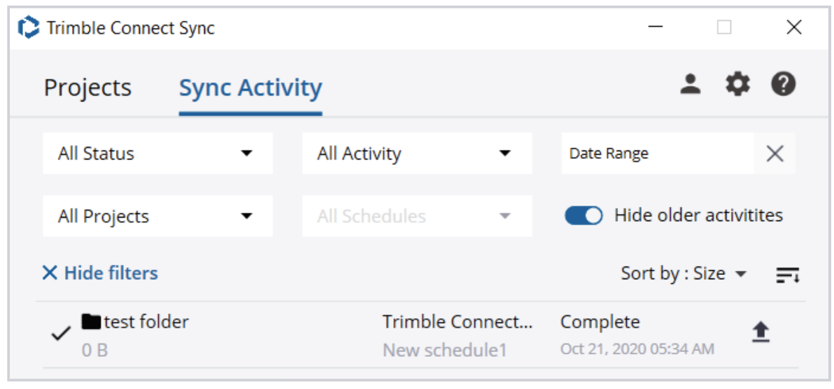 Sort and Filter Sync Activities | Trimble Help