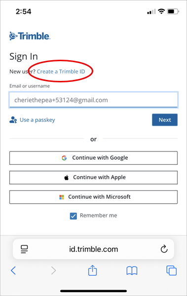 Create a Trimble ID button