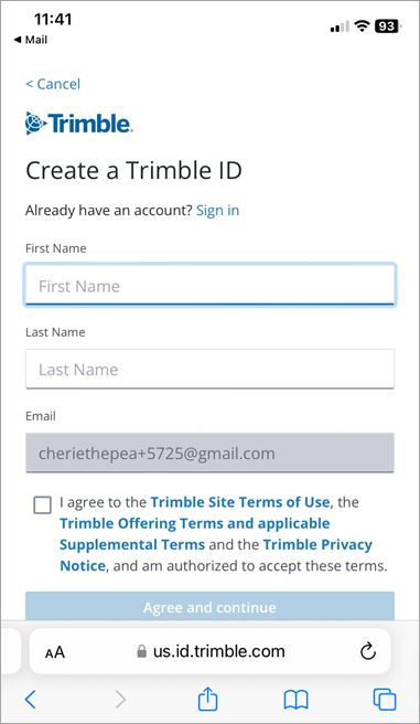 Create a Trimble ID page