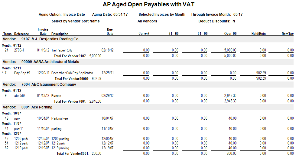 Open Payables AP Aged Open Payables with VAT Report | Trimble Help