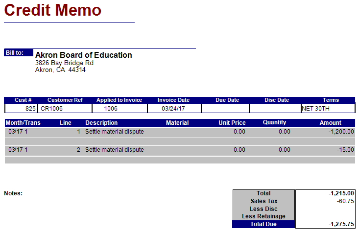 AR Credit Memo | Trimble Help