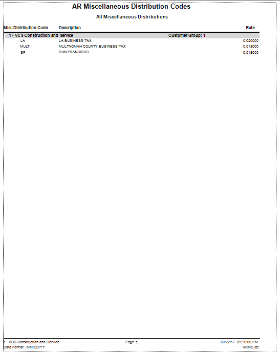AR Miscellaneous Distribution Codes | Trimble Help