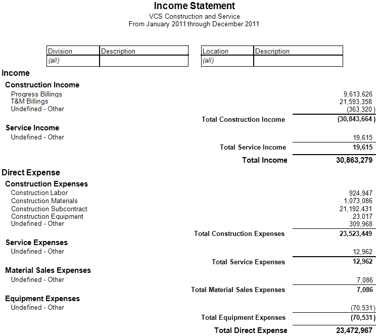 GL Income Statement | Trimble Help