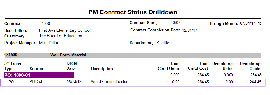 PM Contract Analysis Drilldown | Trimble Help