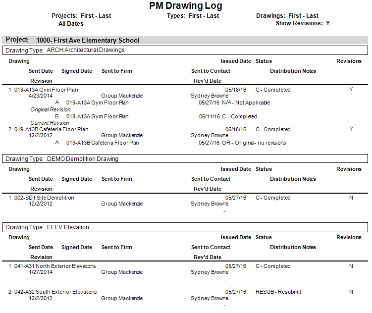 PM Drawing Log Report | Trimble Help