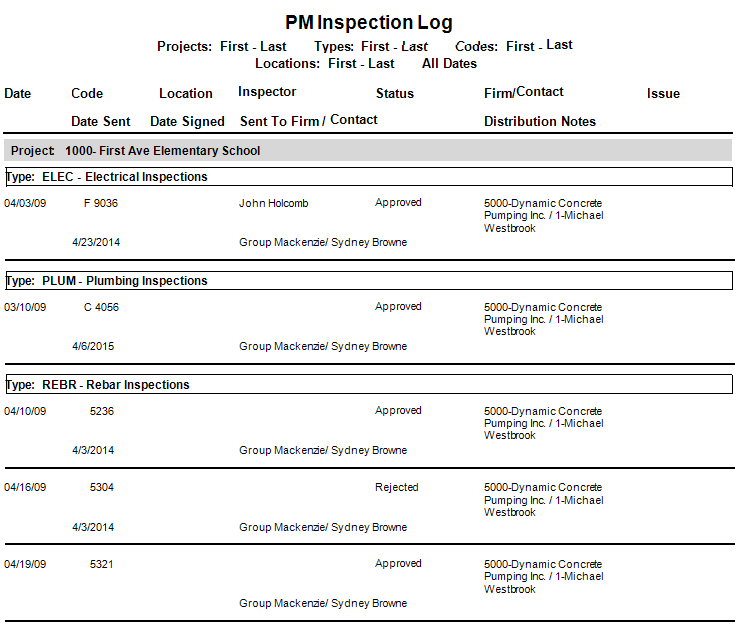 PM Inspection Log Report | Trimble Help