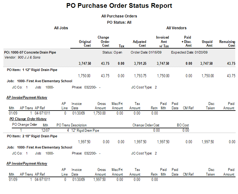 Po Report PO Purchase Order Status Report | Trimble Help