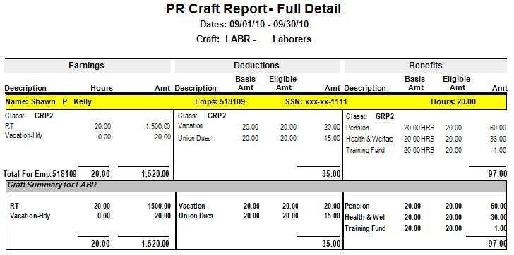 PR Craft Report – Full Detail | Trimble Help