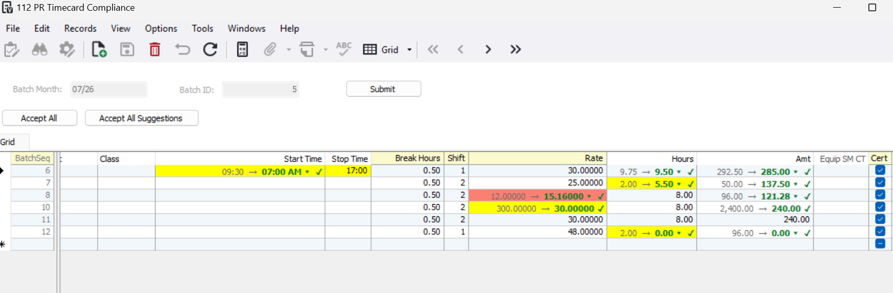 Suggested fixes in the PR Timecard Compliance form
